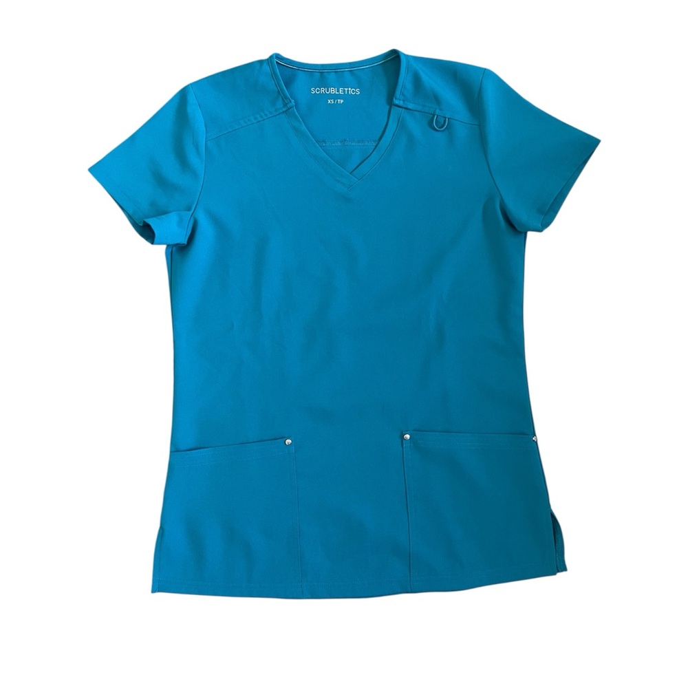 Turquoise V-Neck Short Sleeve Scrub Top